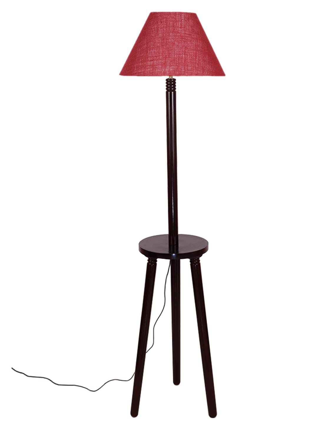 Maroon Jute Conical Wooden Floor Lamp -30-(14x55.75inches) -Tripod Brown