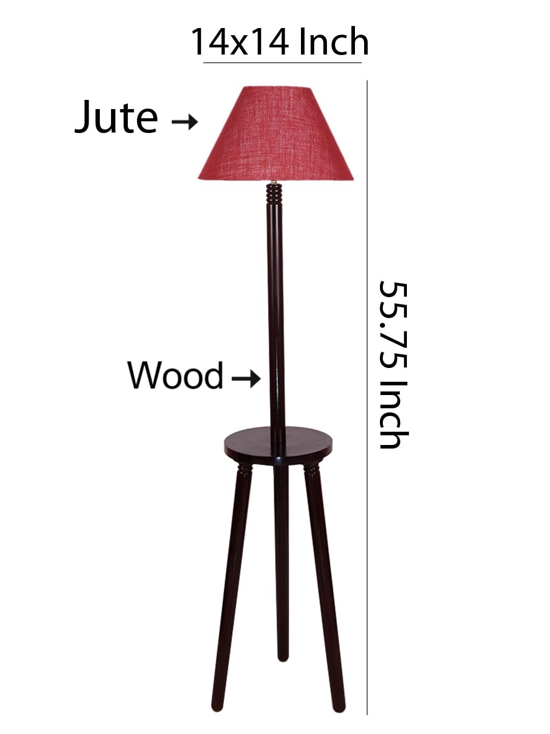 Maroon Jute Conical Wooden Floor Lamp -30-(14x55.75inches) -Tripod Brown