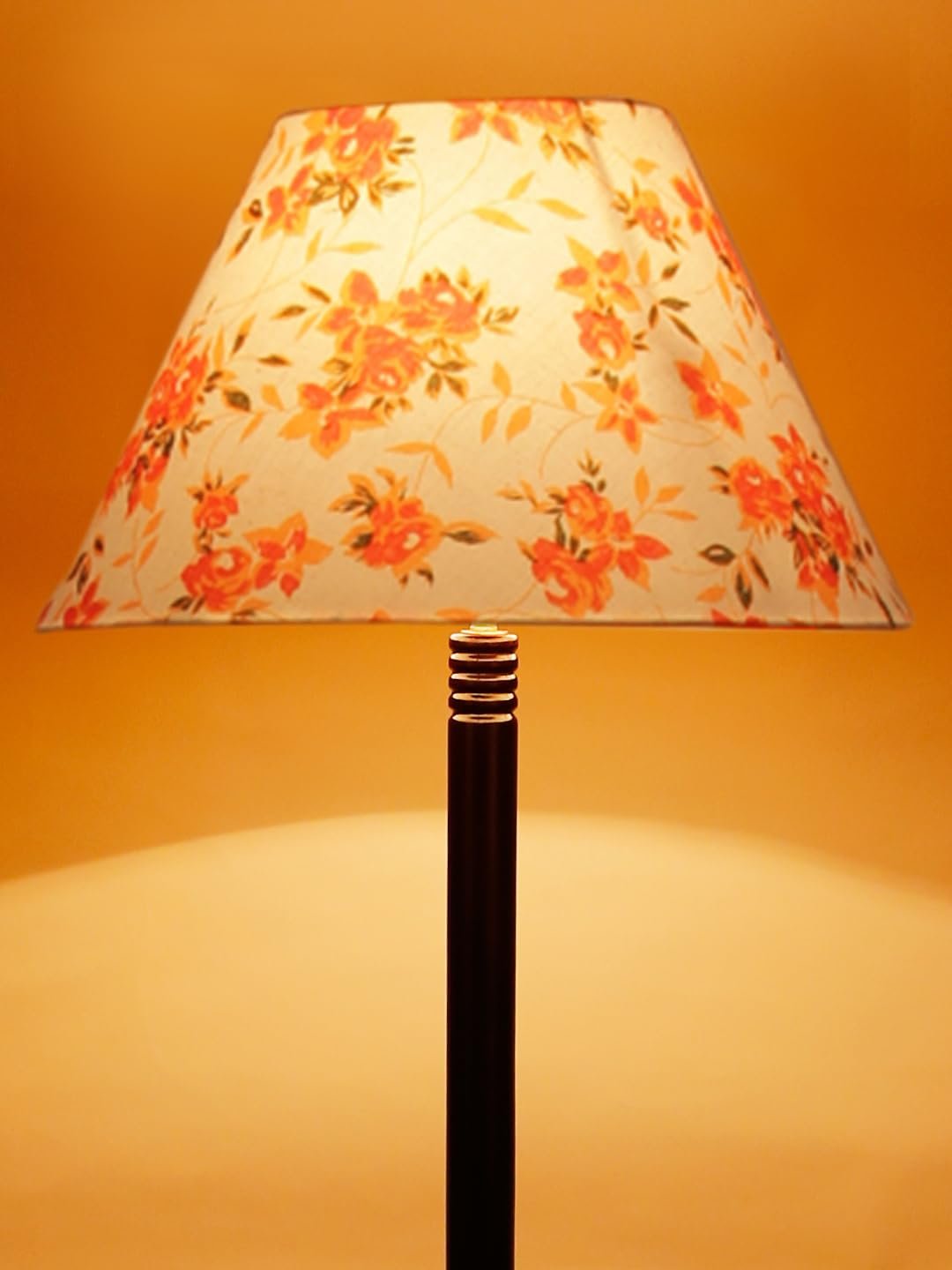 Printed Cotton Conical Wooden Floor Lamp -33-(14x55.75inches) -Tripod Brown