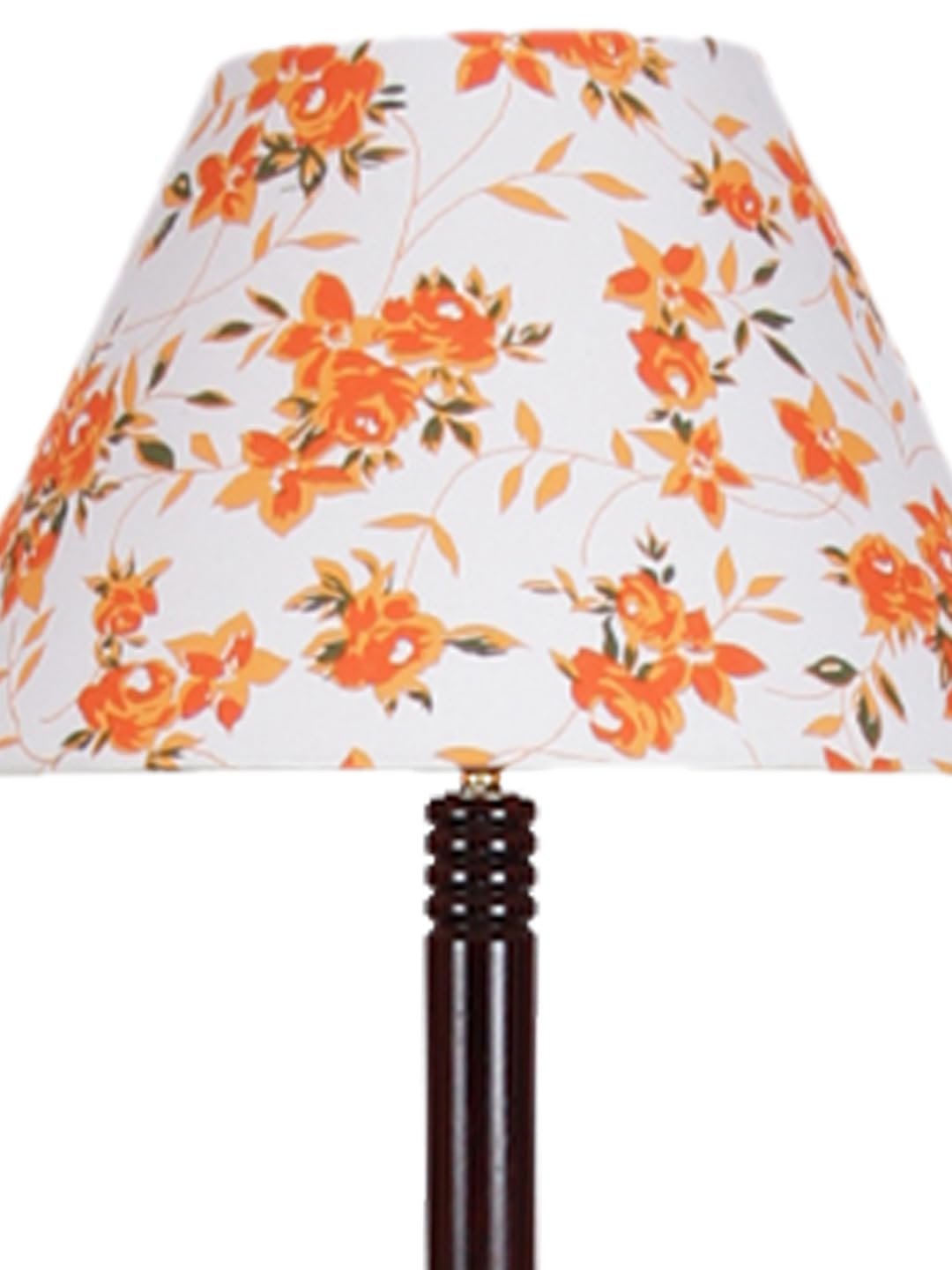 Printed Cotton Conical Wooden Floor Lamp -33-(14x55.75inches) -Tripod Brown