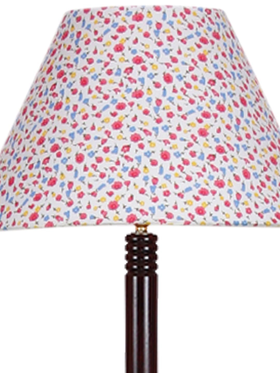 Printed Cotton Conical Wooden Floor Lamp -34(14x55.75inches) -Tripod Brown