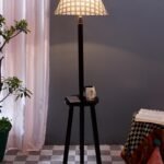 Printed Cotton Conical Wooden Floor Lamp -36-(14×55.75inches) -Tripod Brown
