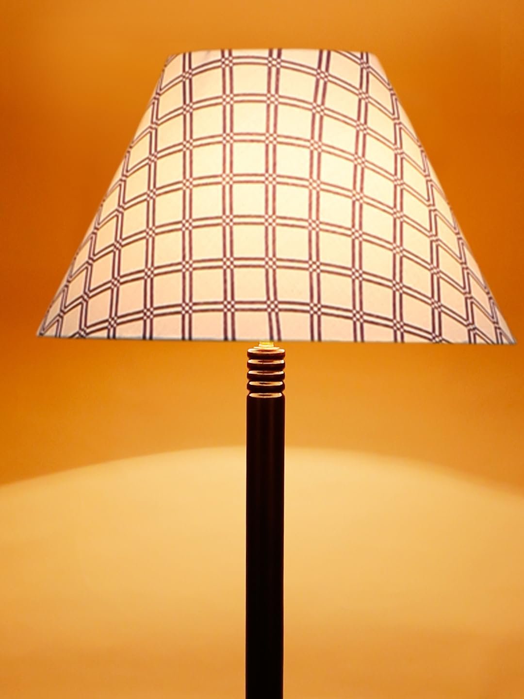 Printed Cotton Conical Wooden Floor Lamp -36-(14x55.75inches) -Tripod Brown