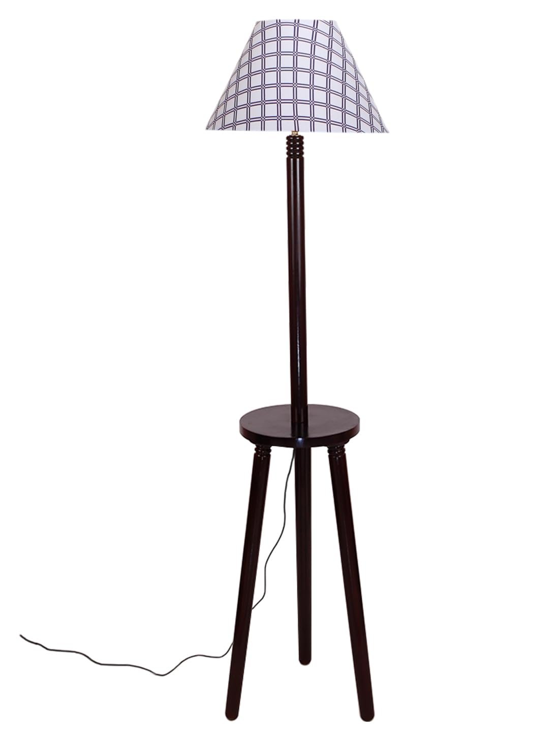 Printed Cotton Conical Wooden Floor Lamp -36-(14x55.75inches) -Tripod Brown