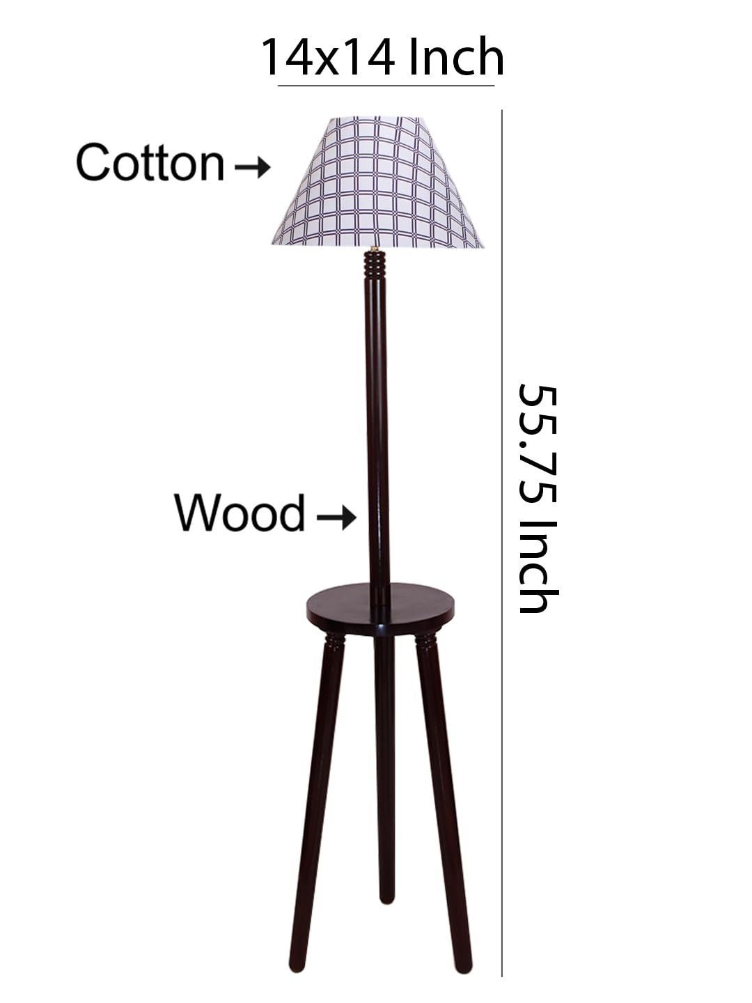 Printed Cotton Conical Wooden Floor Lamp -36-(14x55.75inches) -Tripod Brown