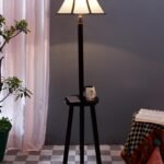 Multiclored Cotton Wooden Floor Lamp -39-(12×54.8inches) -Tripod Brown
