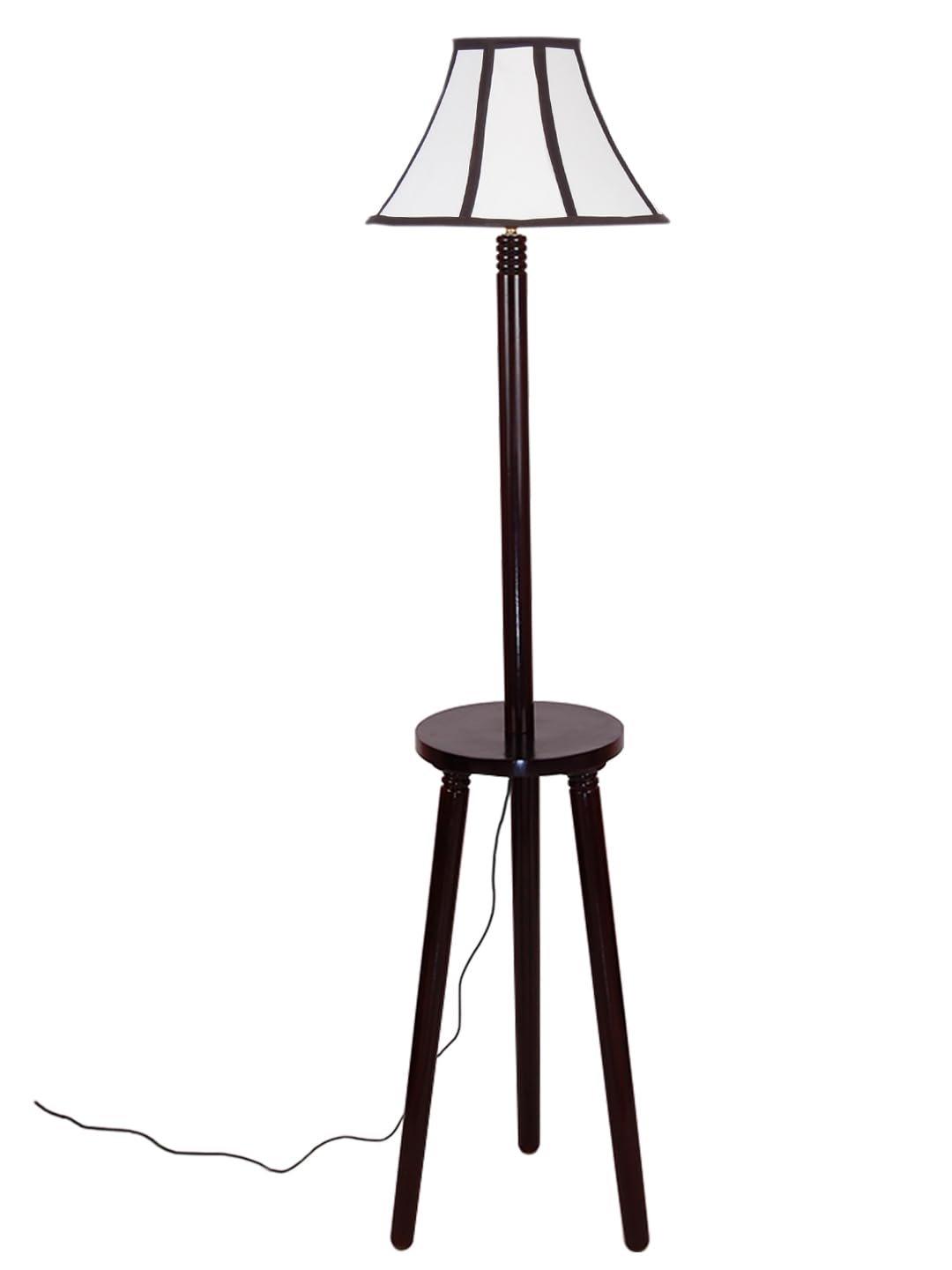 Multiclored Cotton Wooden Floor Lamp -39-(12x54.8inches) -Tripod Brown