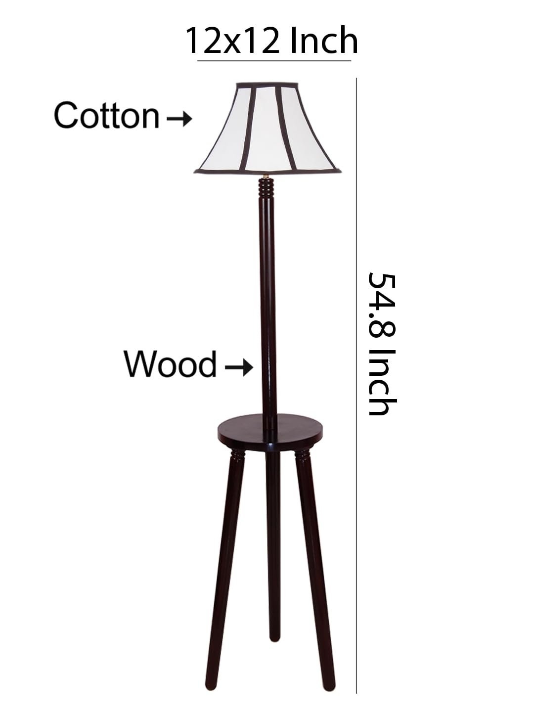 Multiclored Cotton Wooden Floor Lamp -39-(12x54.8inches) -Tripod Brown