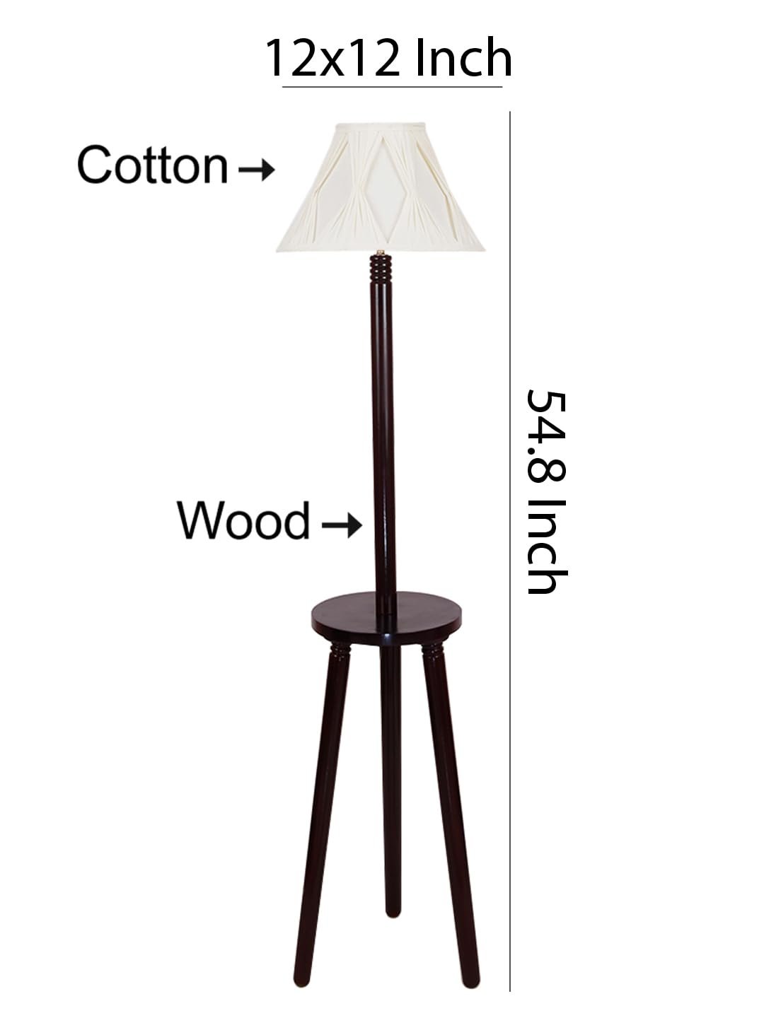 Vintage Cotton Curtain Pleated Shade Wood Floor Lamp -40(12x54.8inches)-Tripod Brown