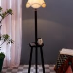 Vintage Cotton Shade Wood Floor Lamp -41-(12×54.8inches)-Tripod Brown