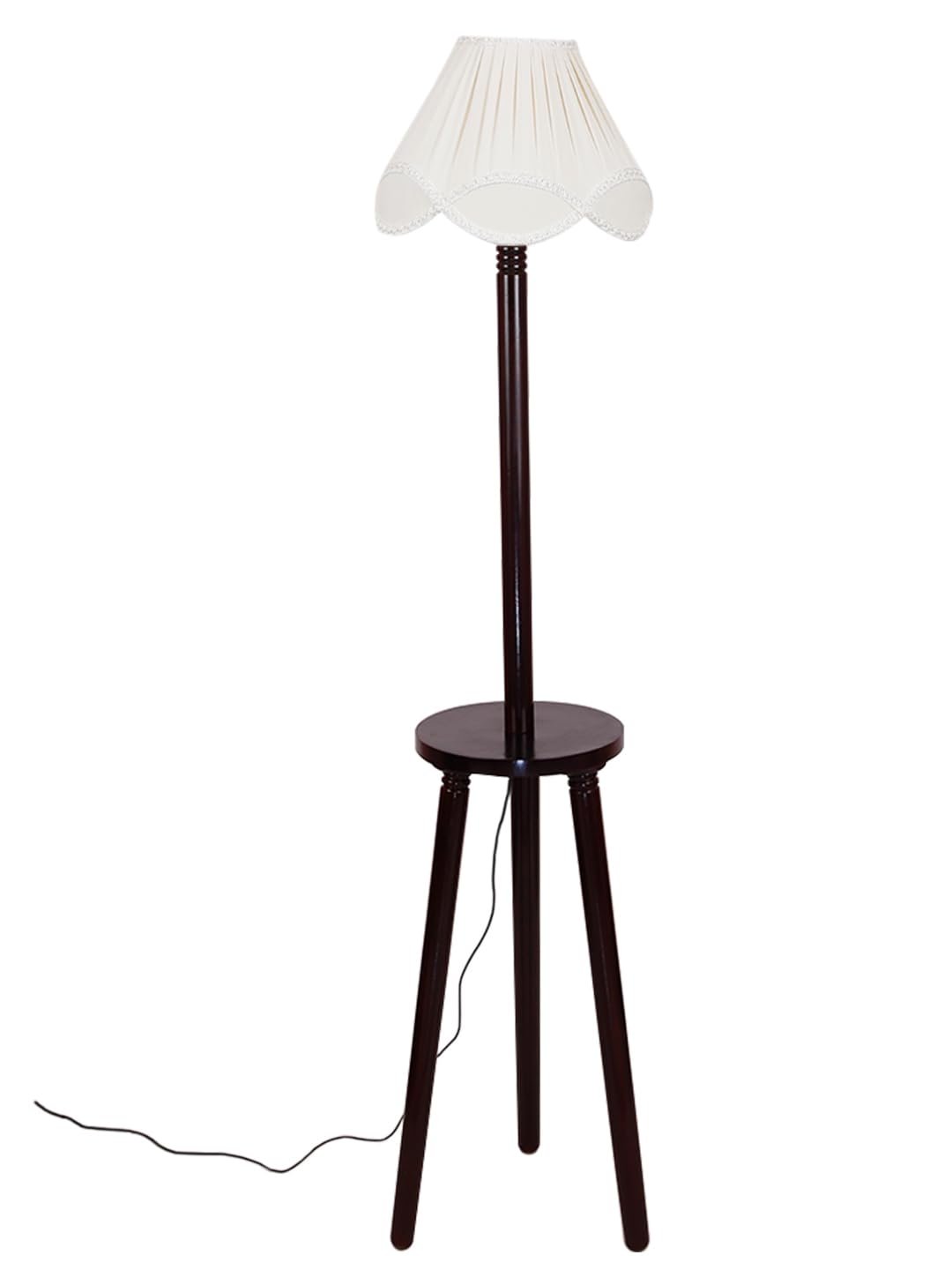 Vintage Cotton Shade Wood Floor Lamp -41-(12x54.8inches)-Tripod Brown
