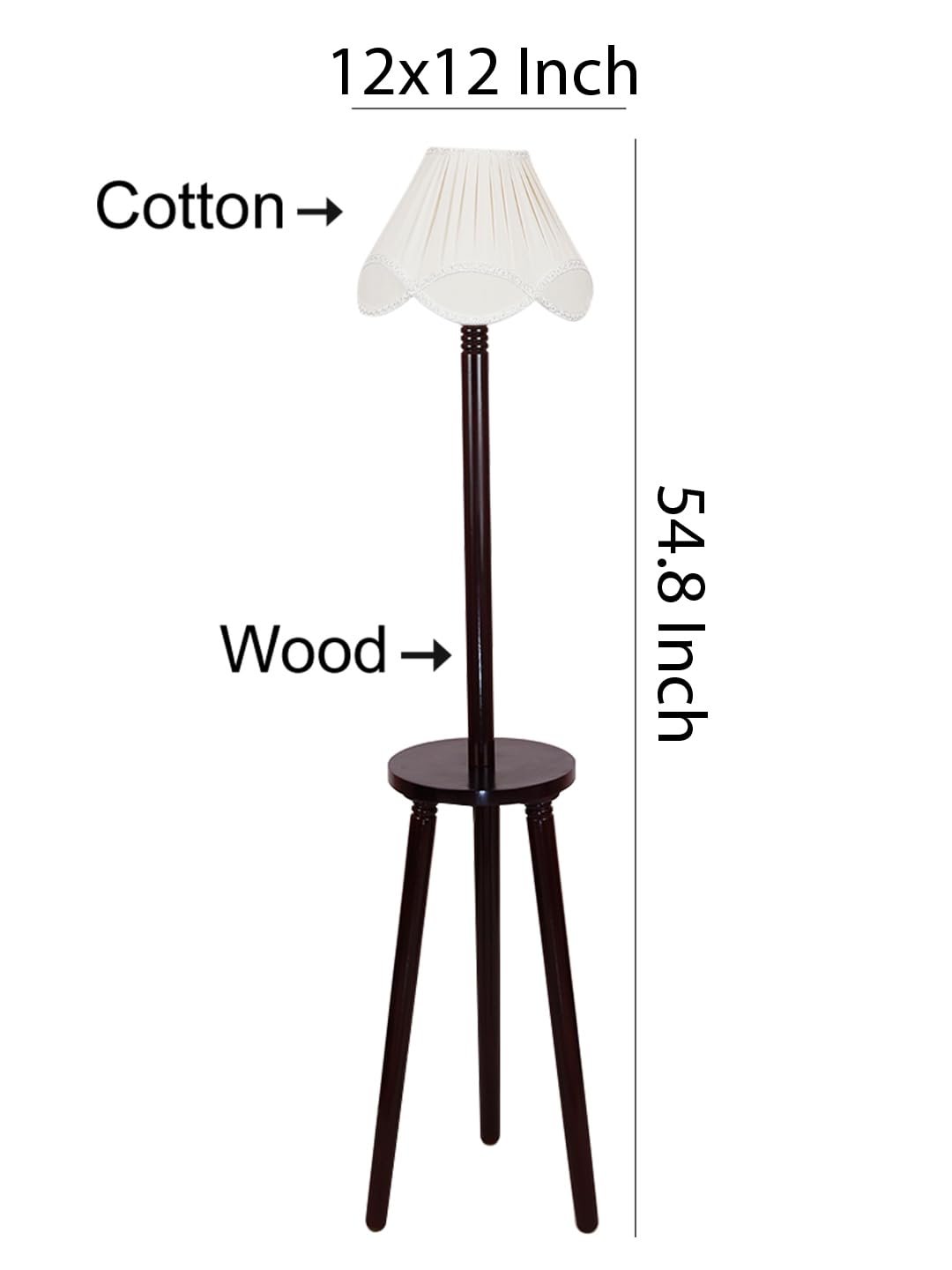 Vintage Cotton Shade Wood Floor Lamp -41-(12x54.8inches)-Tripod Brown