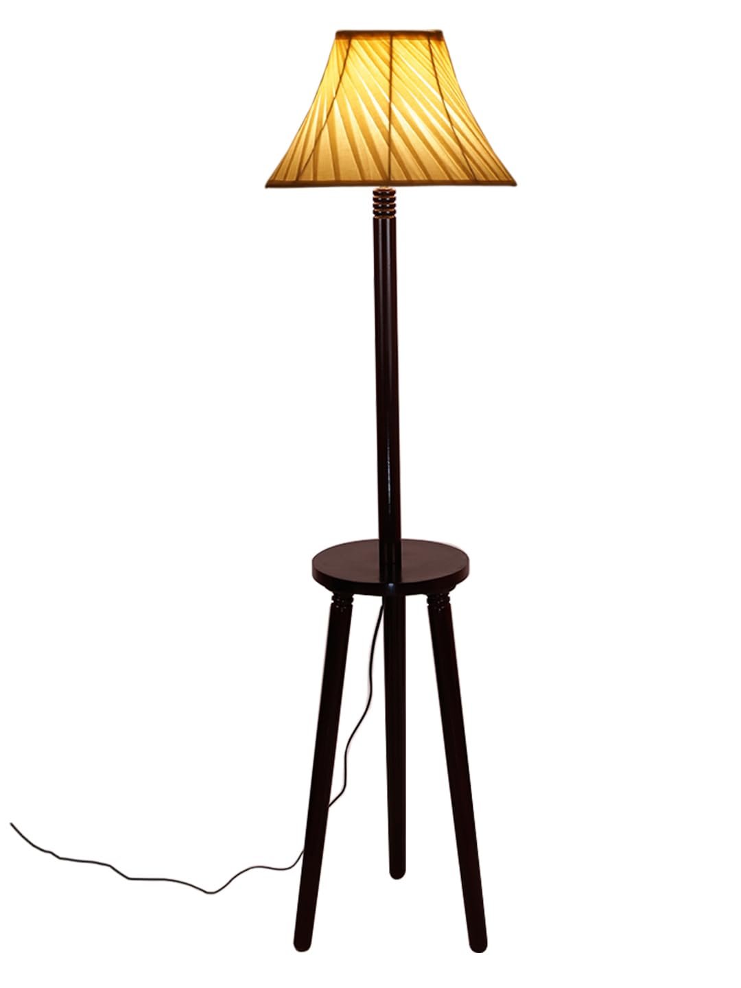 Cross Pleated Cotton Wooden Floor Lamp -43-(12x54.8inches)-Tripod Brown