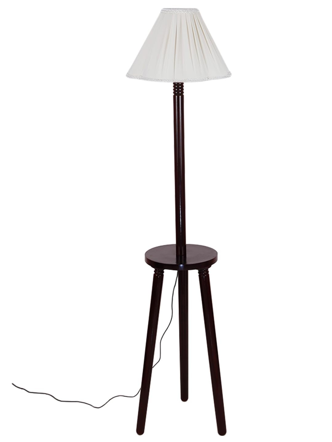 Vintage Cotton Shade Wood Floor Lamp -44-(12x53.75inches-Tripod Brown