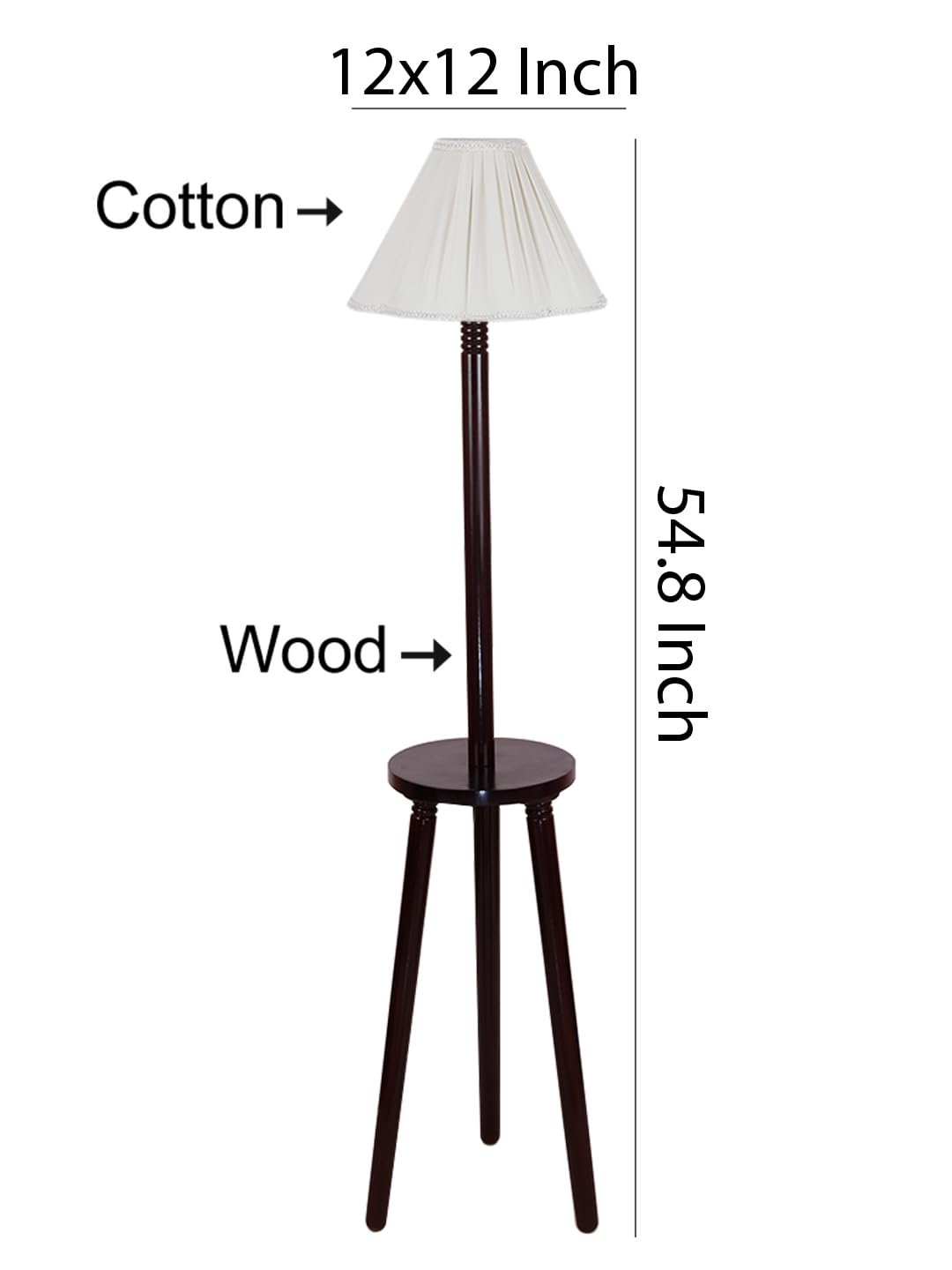 Vintage Cotton Shade Wood Floor Lamp -44-(12x53.75inches-Tripod Brown
