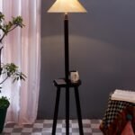 Off-White Cotton Coolie Floor Lamp -46(13×53.75inches)-Tripod Brown