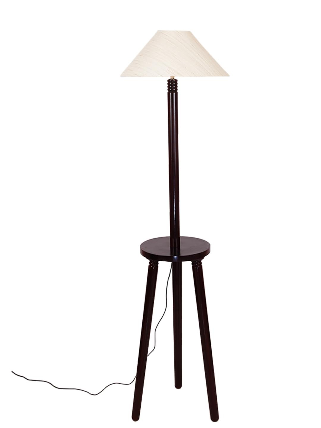 Off-White Cotton Coolie Floor Lamp -46(13x53.75inches)-Tripod Brown