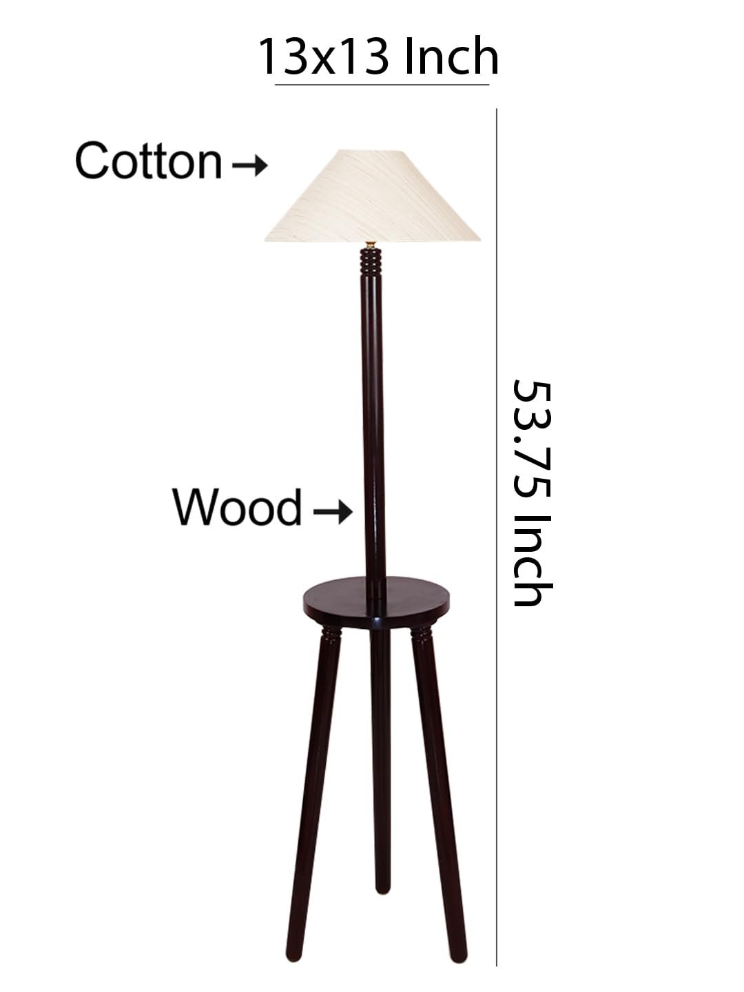 Off-White Cotton Coolie Floor Lamp -46(13x53.75inches)-Tripod Brown