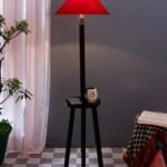 Red Cotton Coolie Floor Lamp -47 (13×53.75 inches)-Tripod Brown