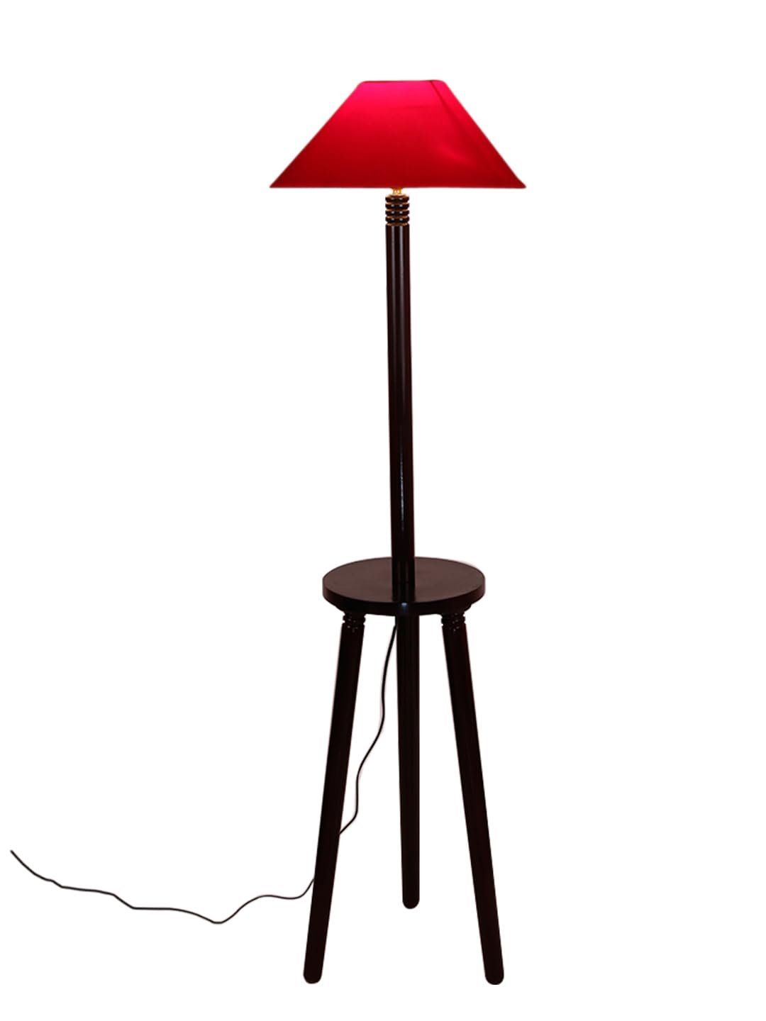Red Cotton Coolie Floor Lamp -47 (13x53.75 inches)-Tripod Brown