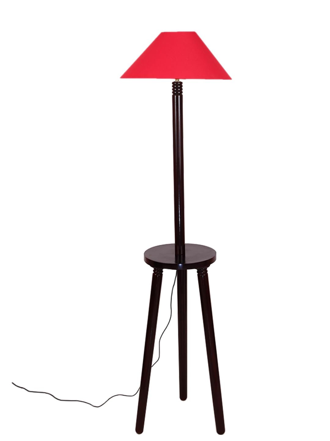 Red Cotton Coolie Floor Lamp -47 (13x53.75 inches)-Tripod Brown