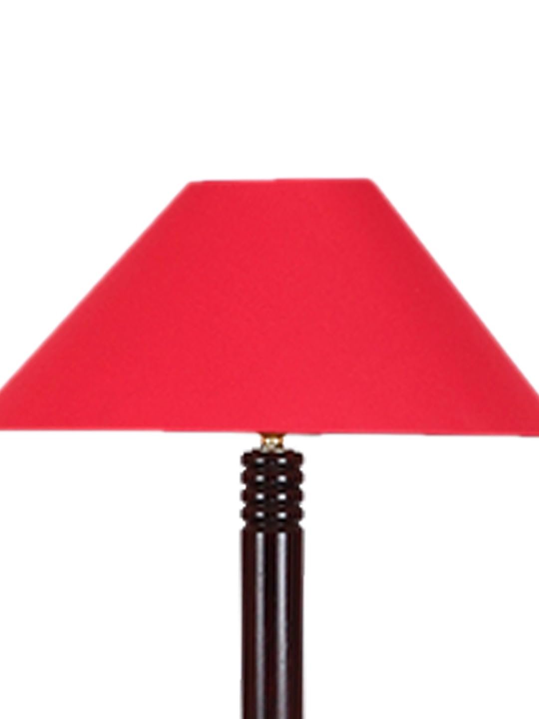 Red Cotton Coolie Floor Lamp -47 (13x53.75 inches)-Tripod Brown