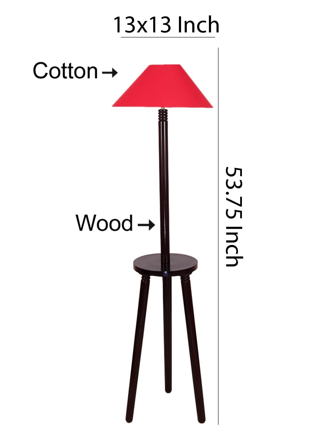 Red Cotton Coolie Floor Lamp -47 (13x53.75 inches)-Tripod Brown