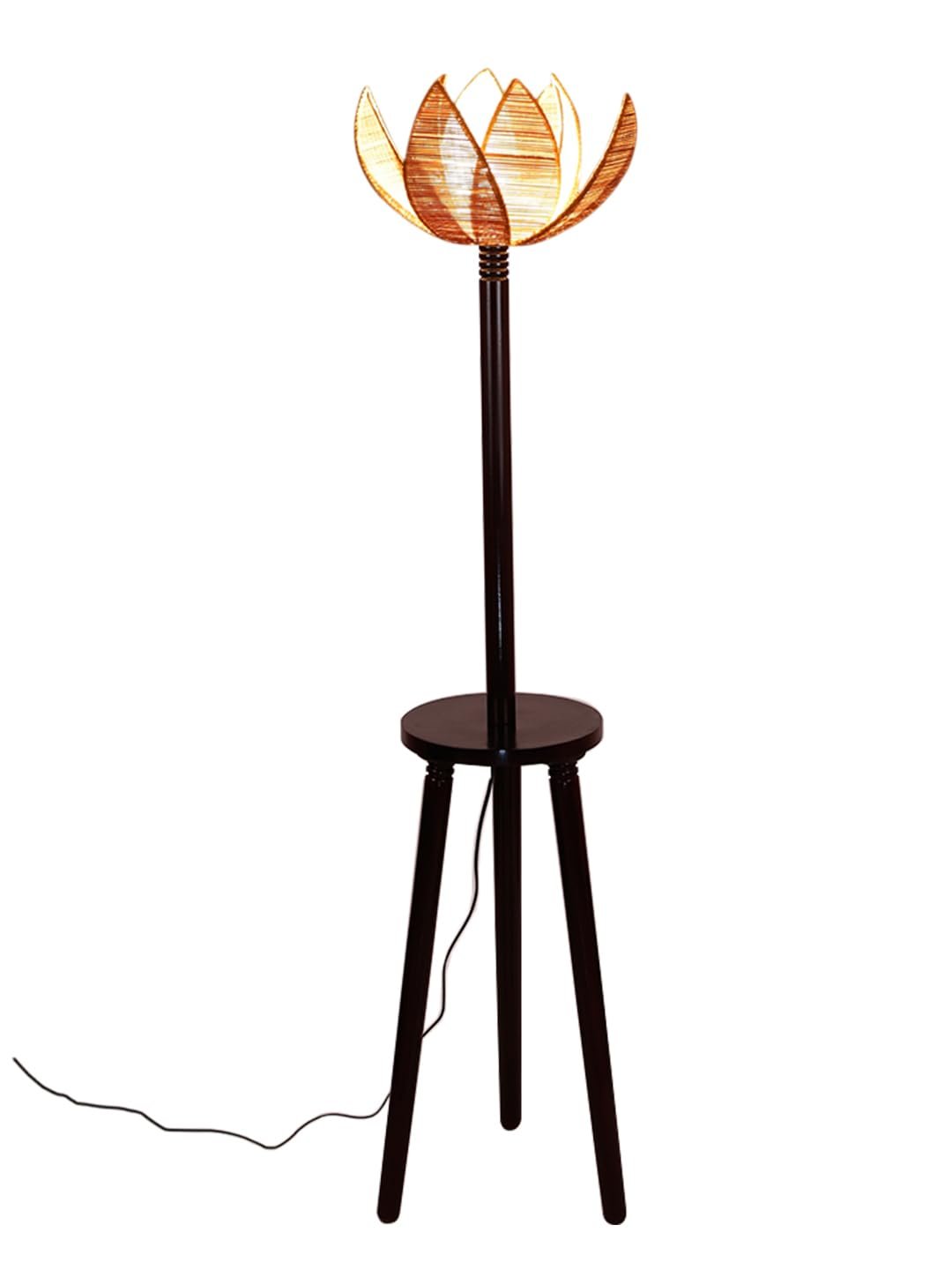 Beige Bamboo Lotus Wooden Floor lamp -54(12x56 Inches)-Tripod Brown