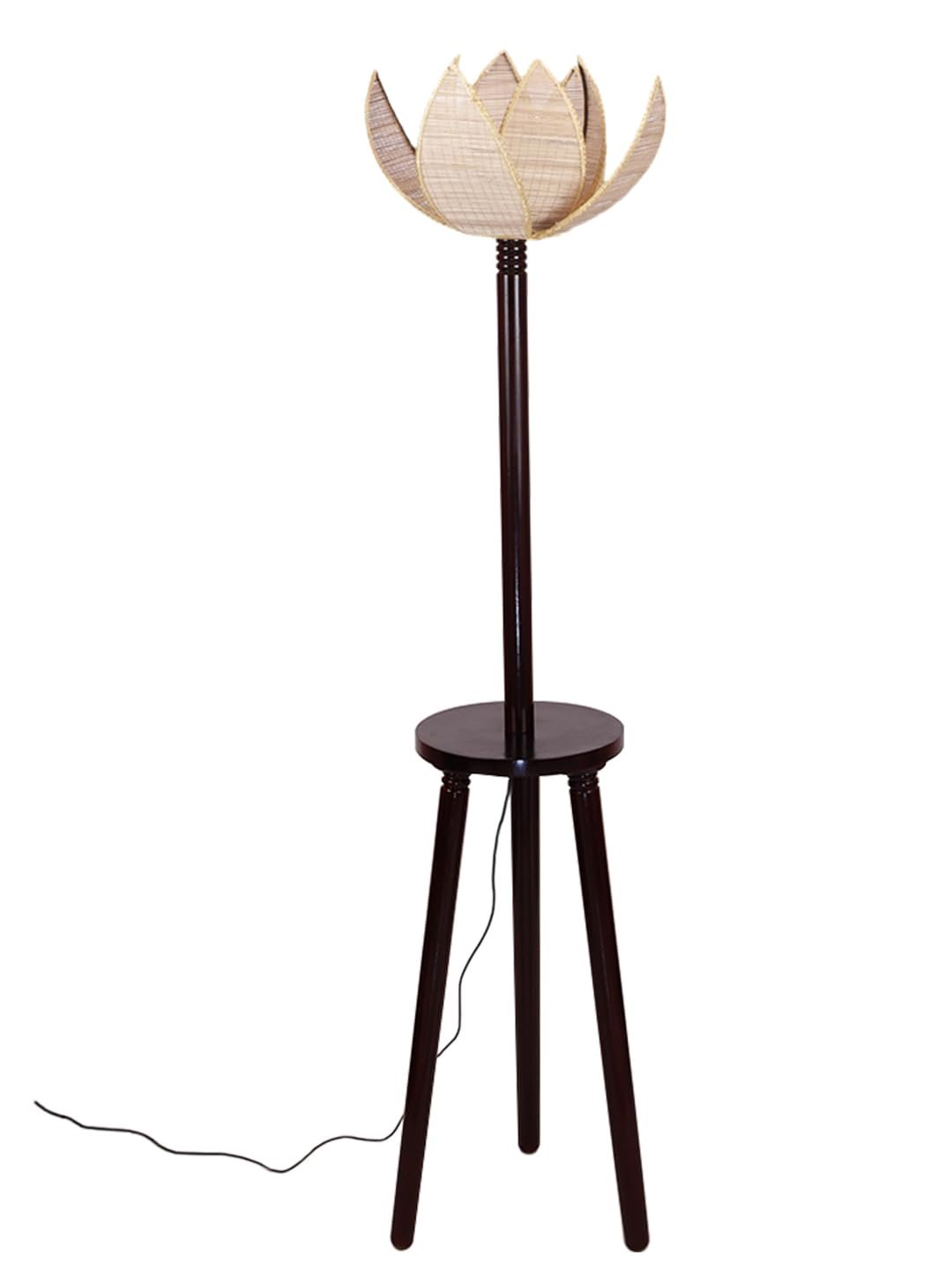 Beige Bamboo Lotus Wooden Floor lamp -54(12x56 Inches)-Tripod Brown