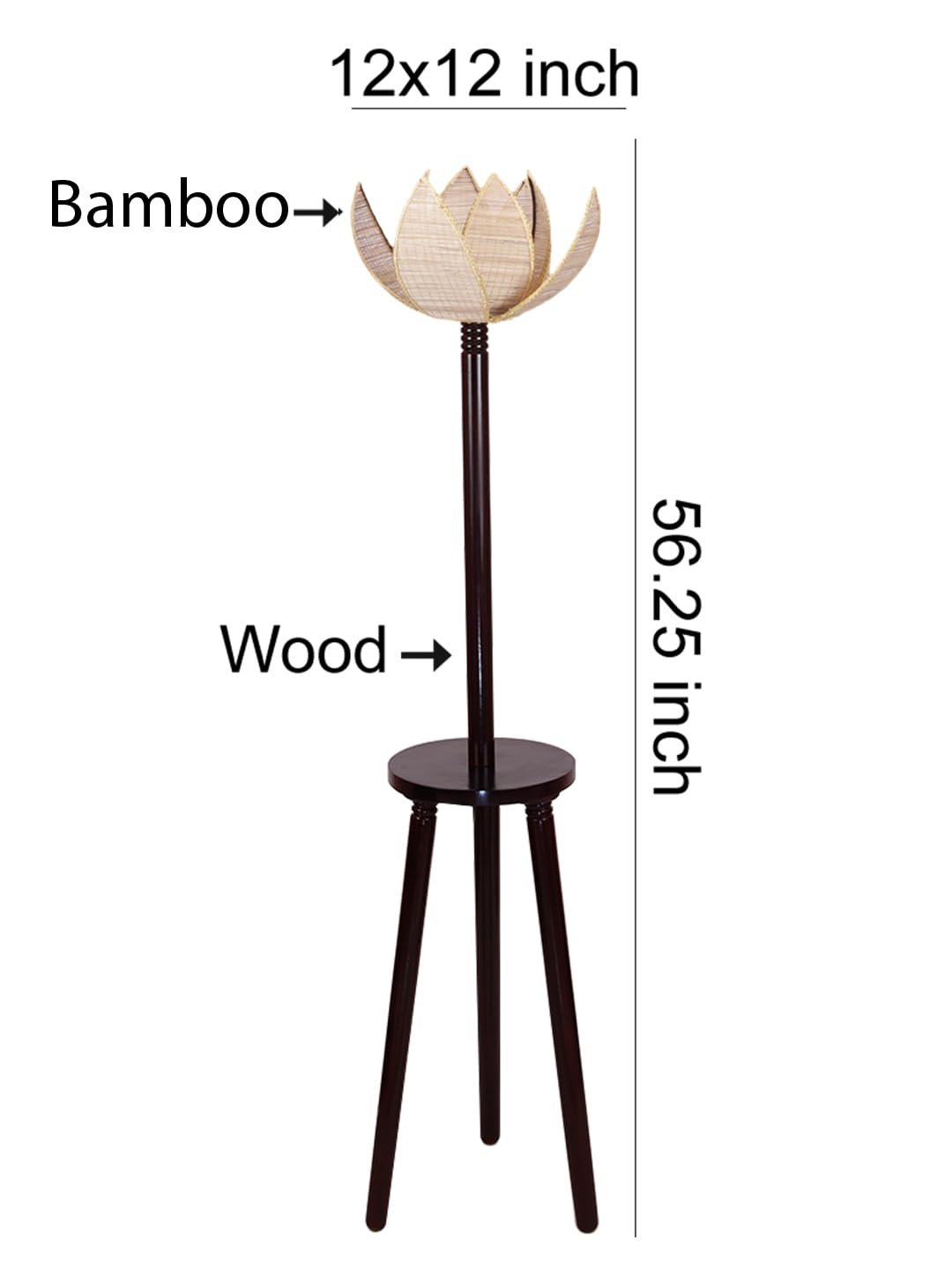 Beige Bamboo Lotus Wooden Floor lamp -54(12x56 Inches)-Tripod Brown