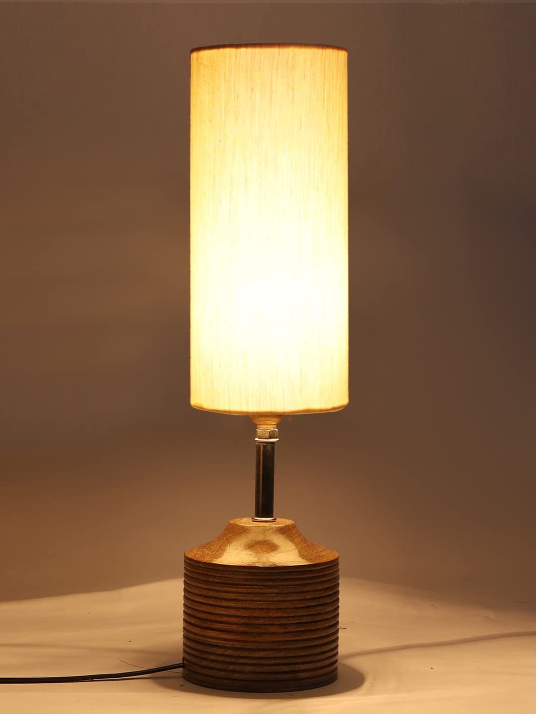 Wood Table lamp with Off-White Cotton Shade (22)