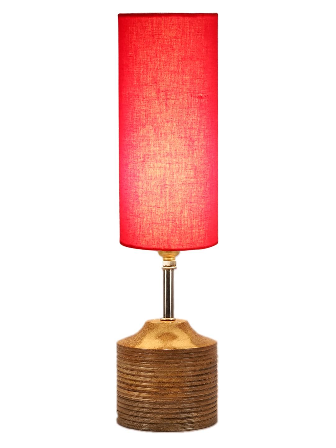 Wood Table lamp with Red Cotton Shade (24)