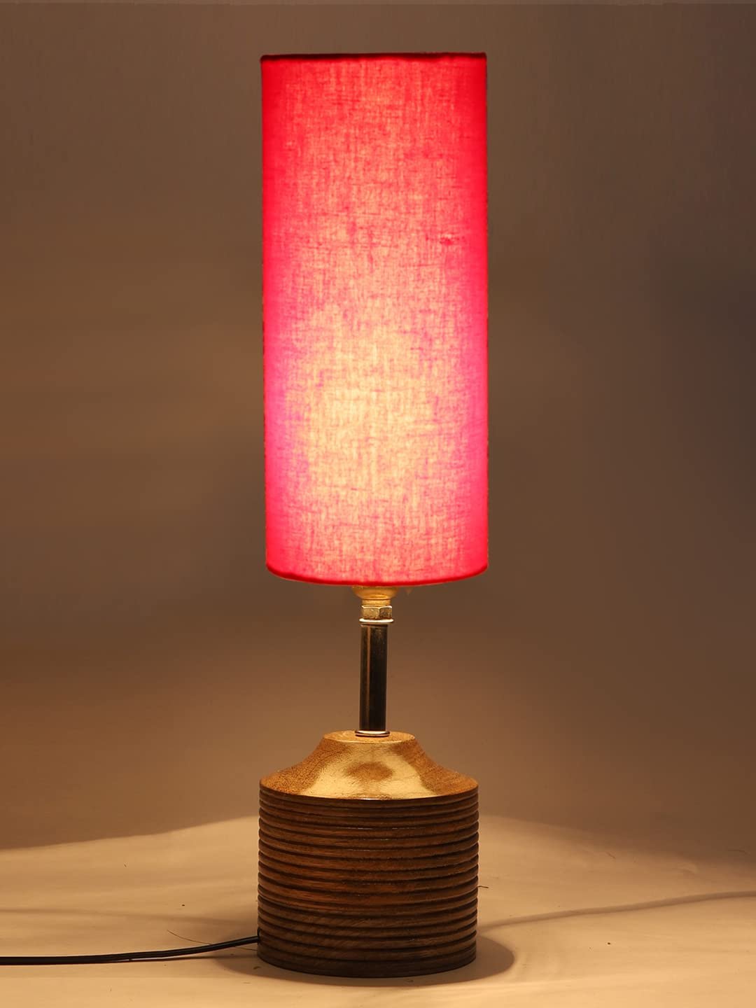 Wood Table lamp with Red Cotton Shade (24)