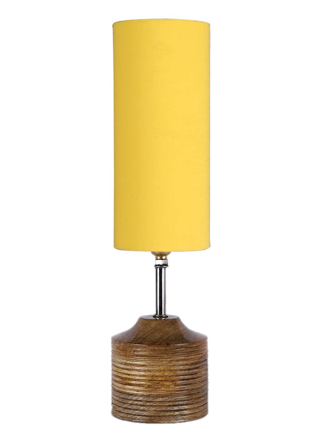 Wood Table lamp with Yellow Cotton Shade (126)