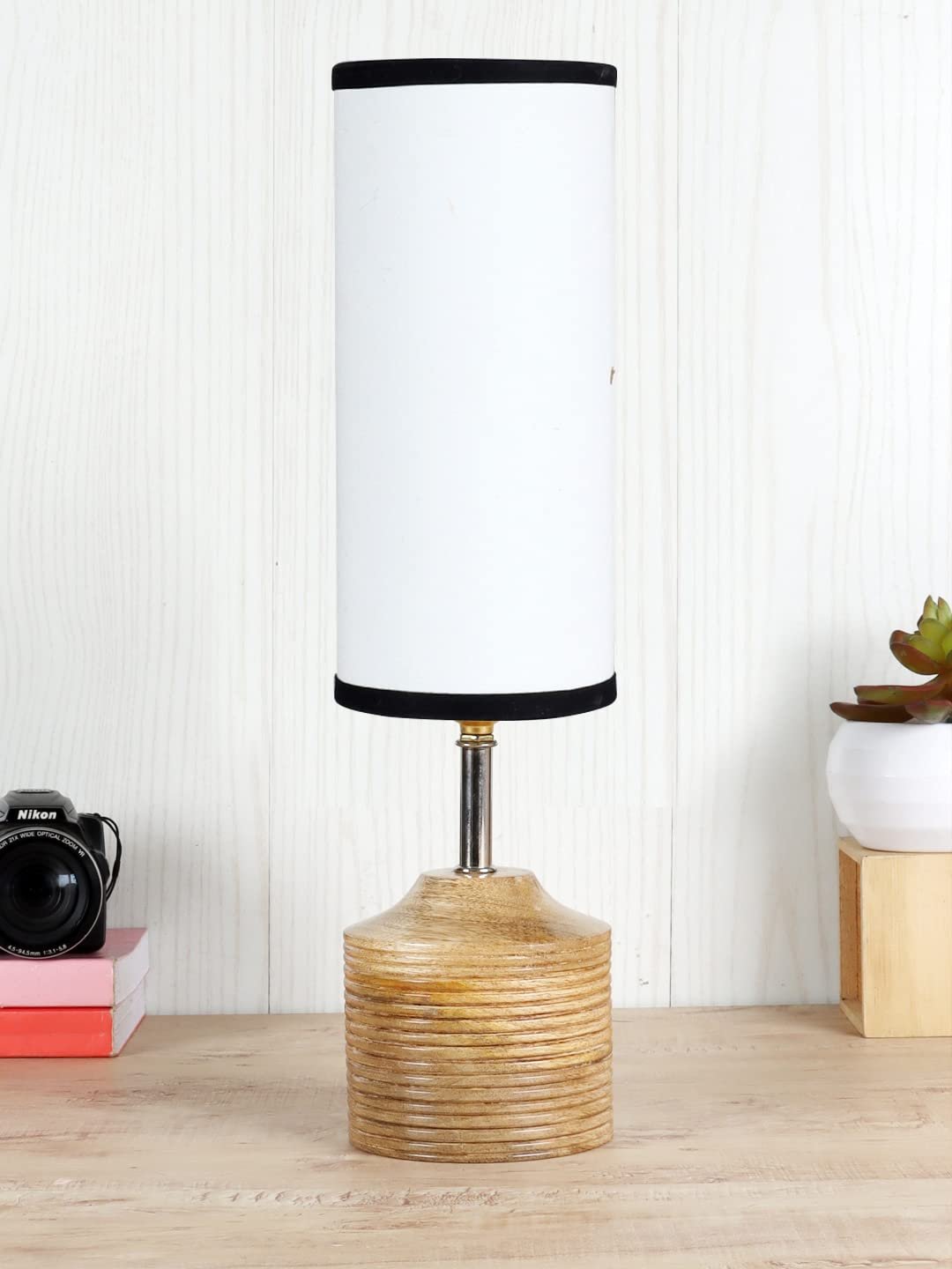 Wood Table lamp with Multicolor Cotton Shade (28)