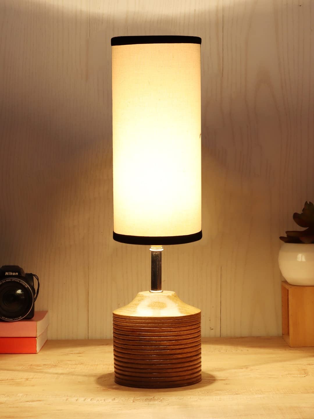 Wood Table lamp with Multicolor Cotton Shade (28)