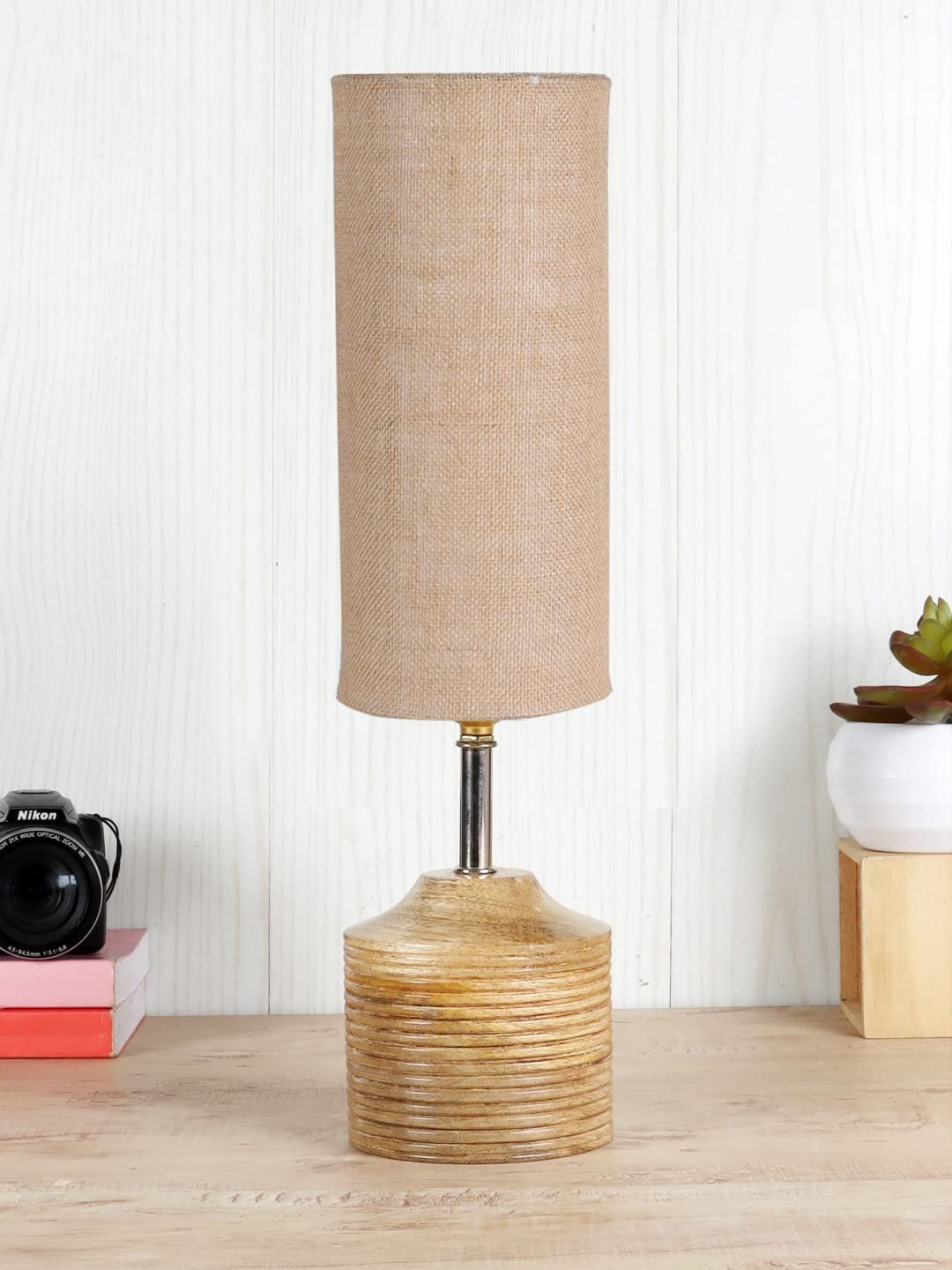 Wood Table lamp with Beige Jute Shade(29)