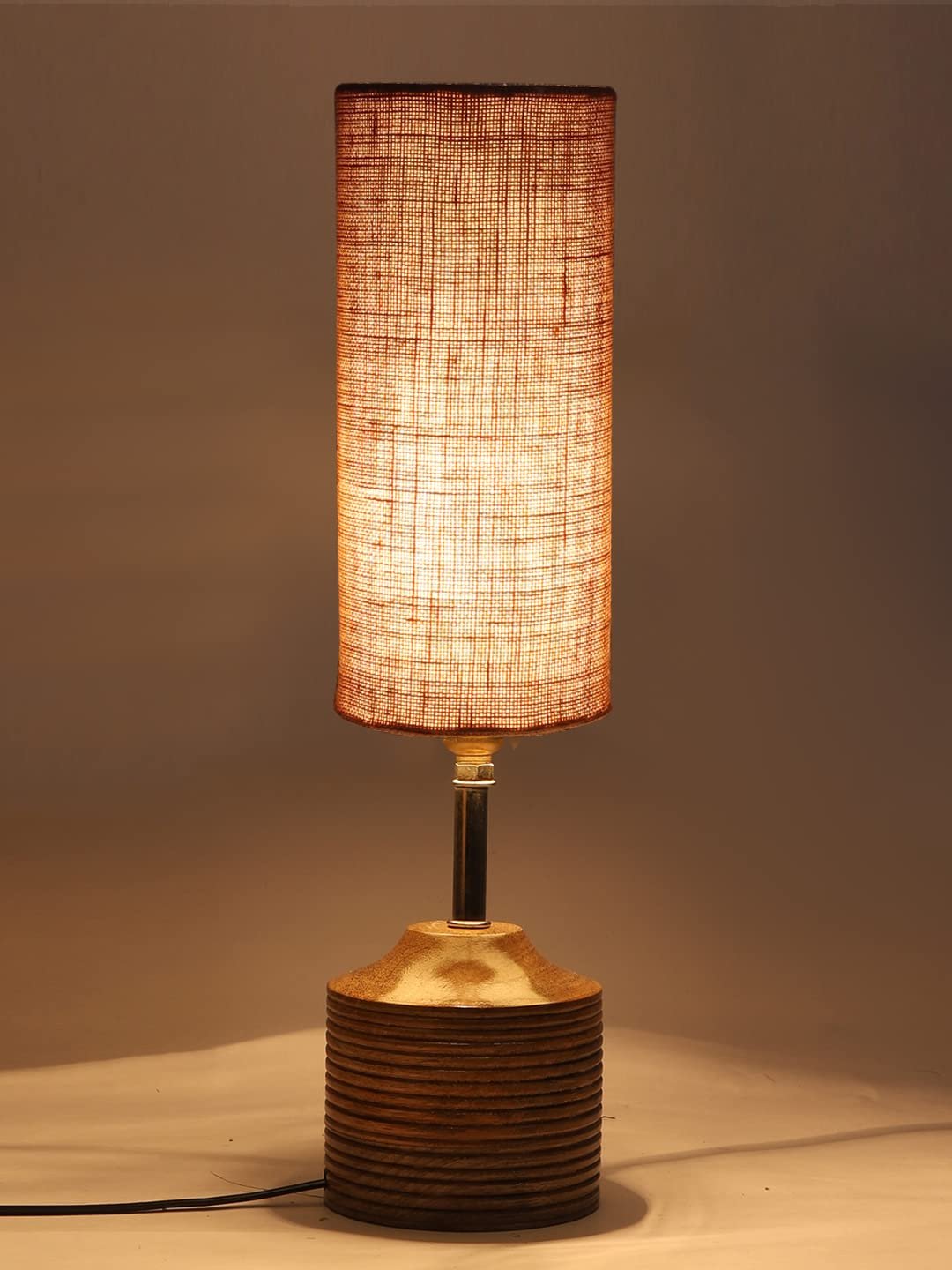 Wood Table lamp with Beige Jute Shade(29)