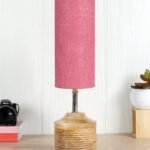 Wood Table lamp with Pink Jute Shade(31)