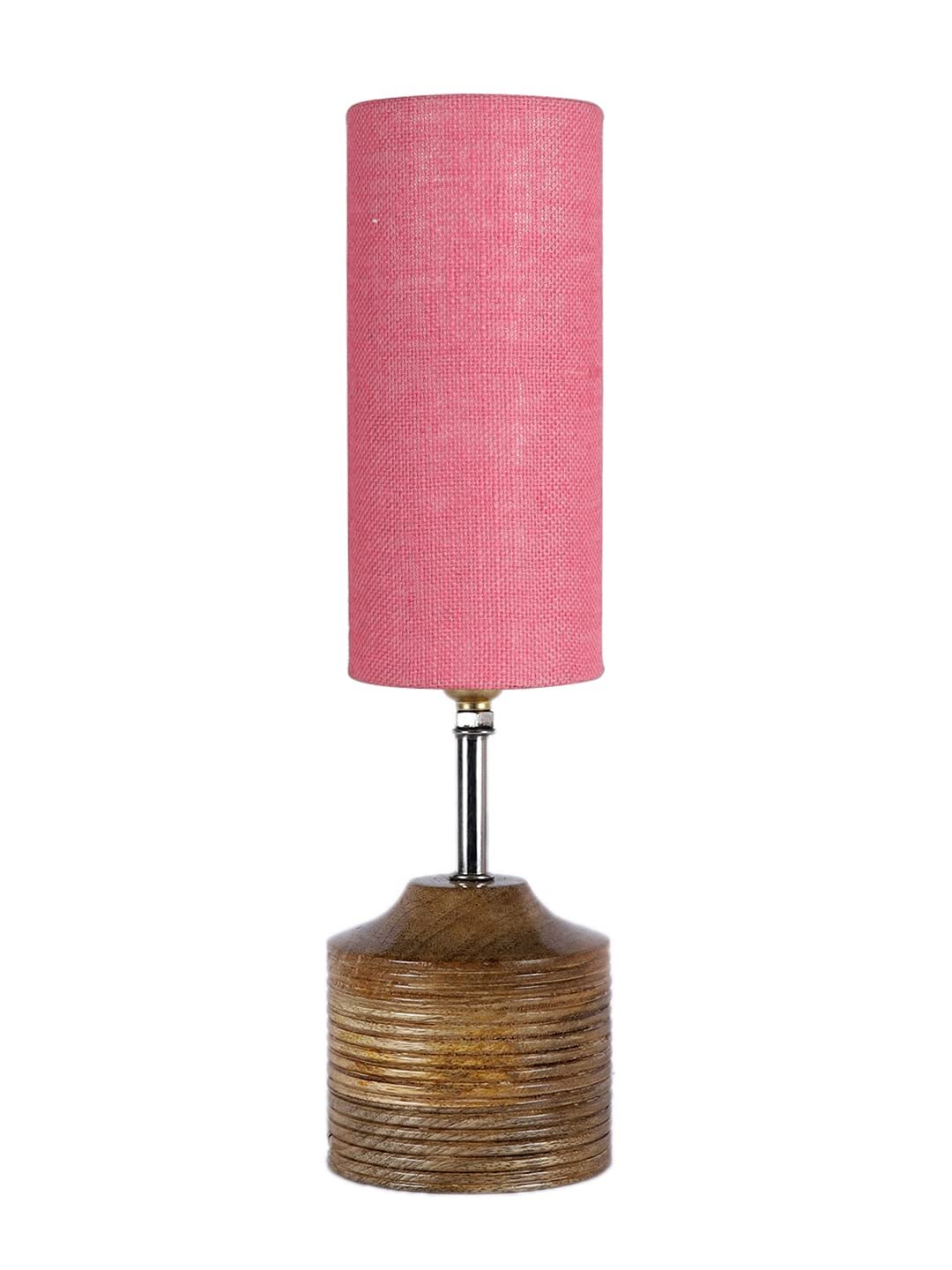 Wood Table lamp with Pink Jute Shade(31)