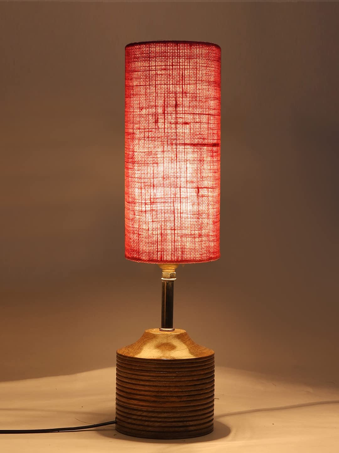Wood Table lamp with Pink Jute Shade(31)