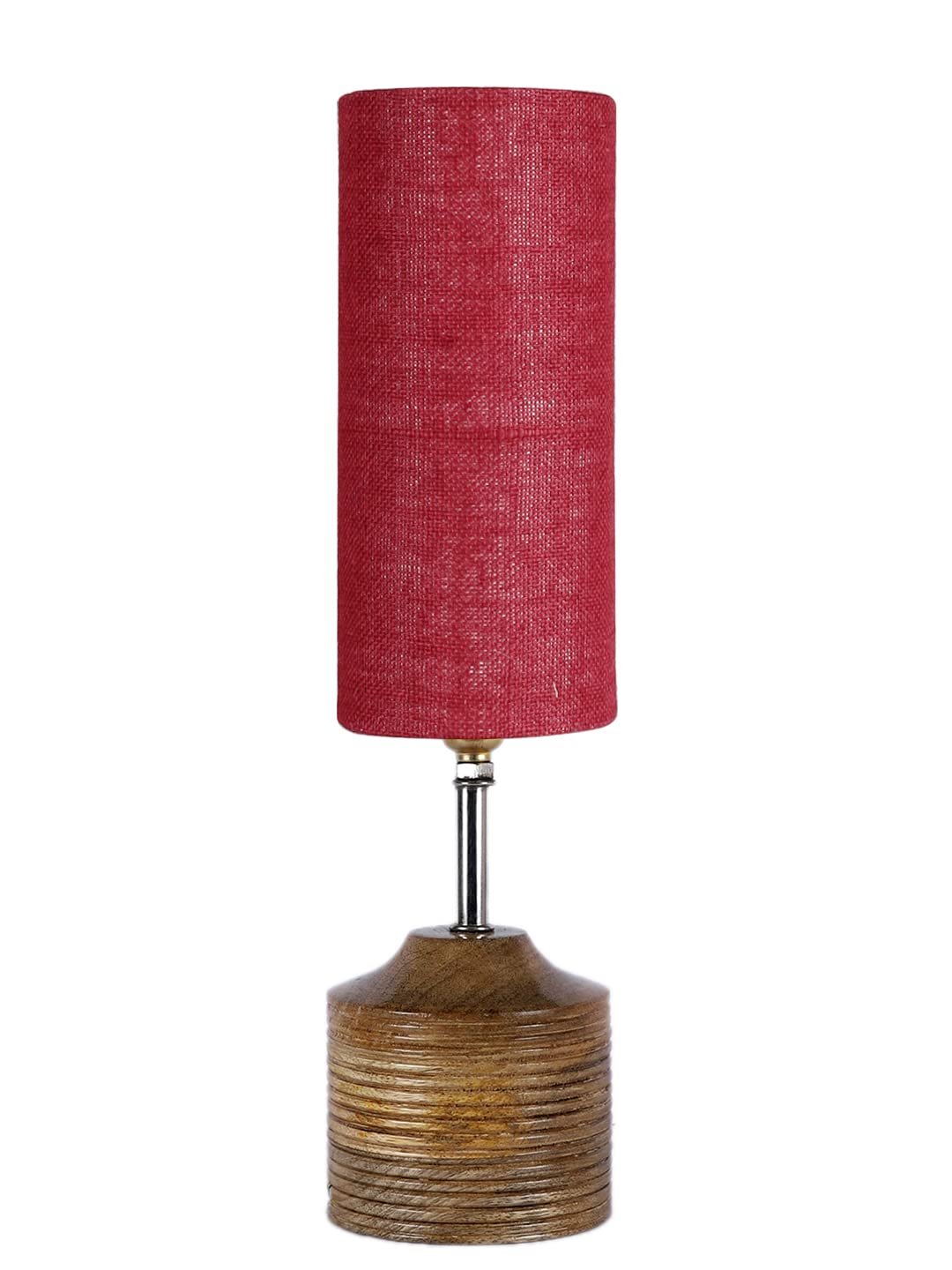 Wood Table lamp with Maroon Jute Shade(32)