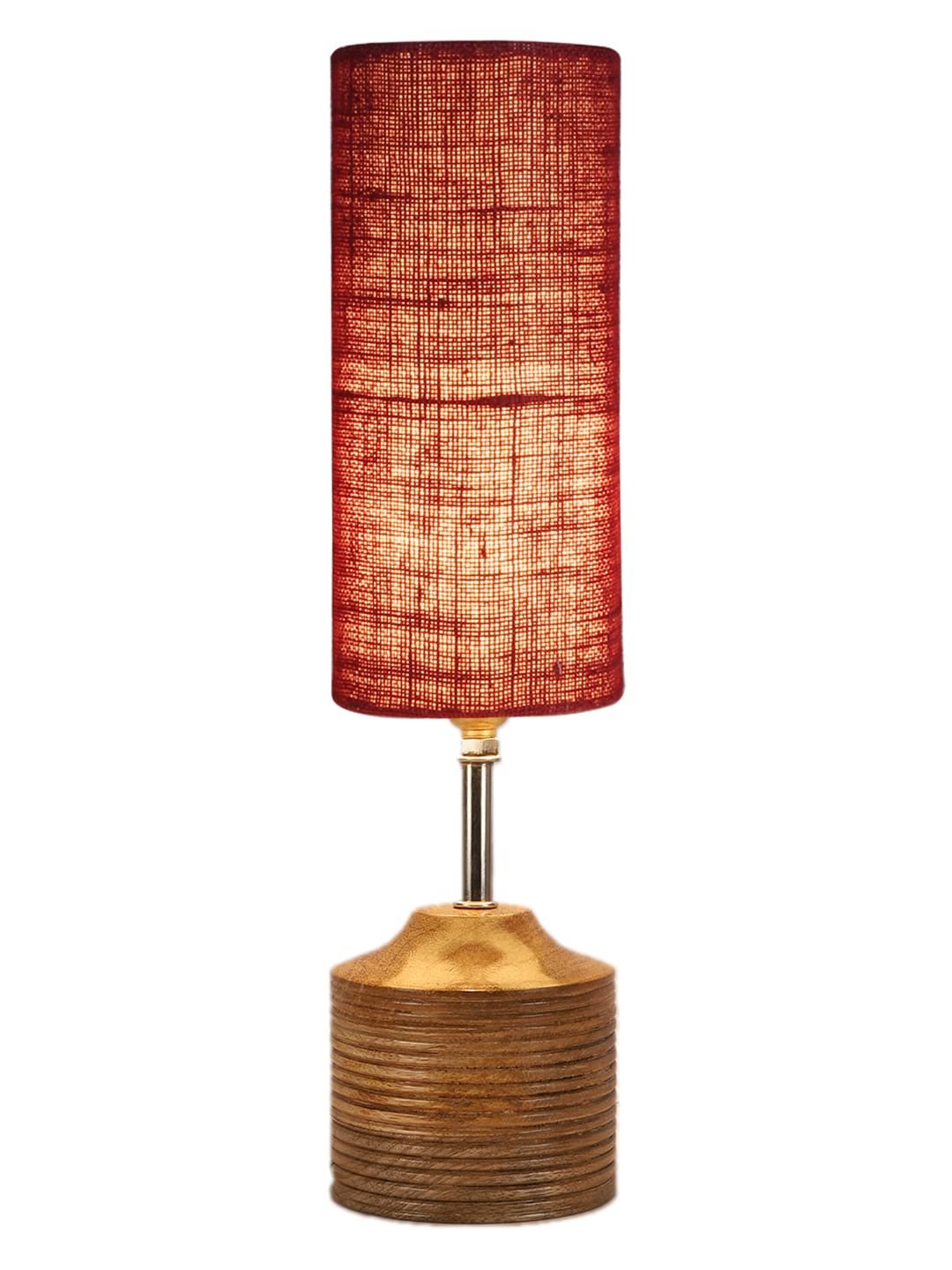 Wood Table lamp with Maroon Jute Shade(32)