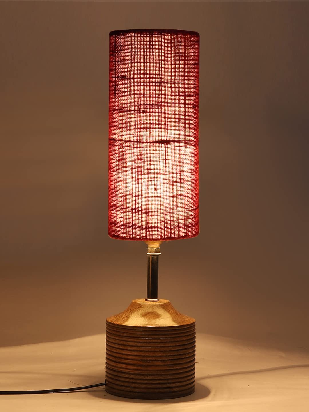 Wood Table lamp with Maroon Jute Shade(32)