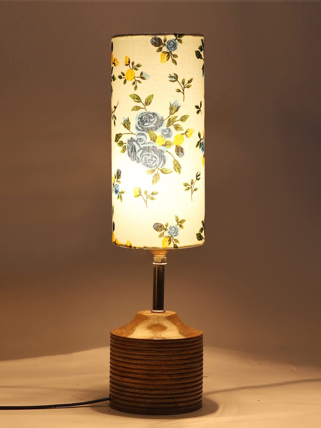 Wood Table lamp with Multicolor Cotton Shade (35)