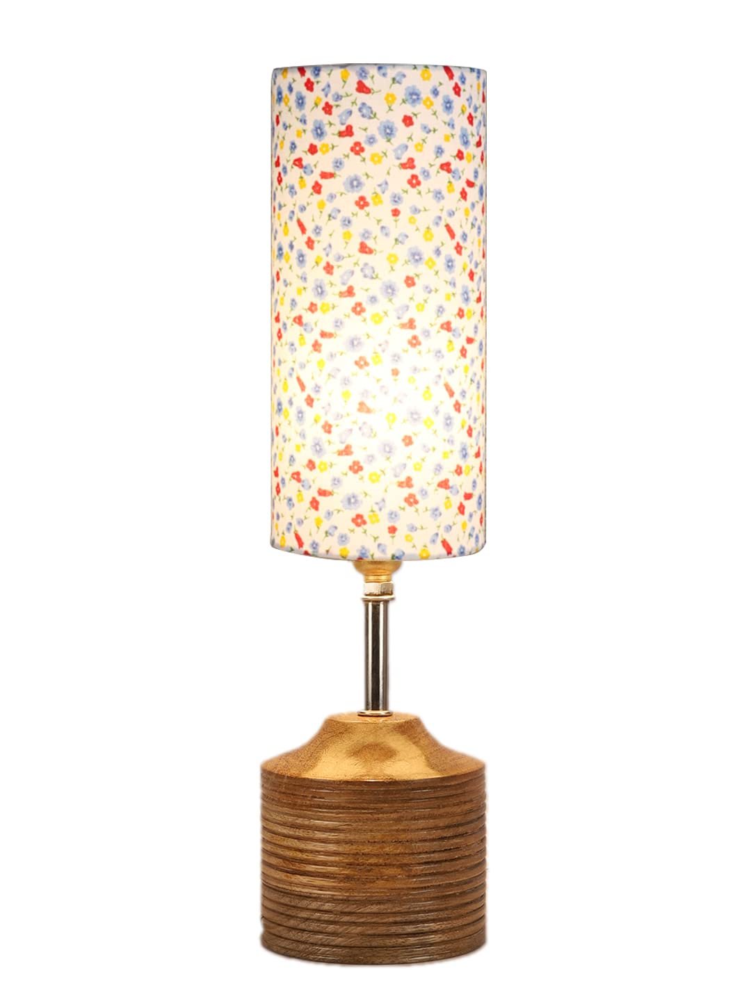 Wood Table lamp with Multicolor Cotton Shade (36)