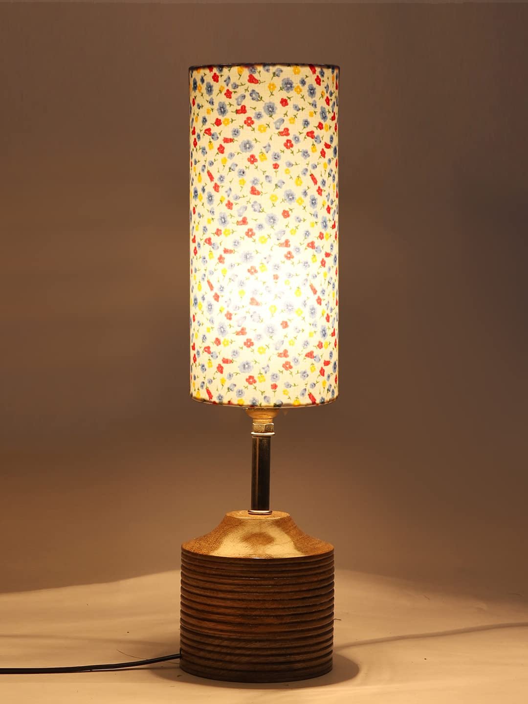 Wood Table lamp with Multicolor Cotton Shade (36)