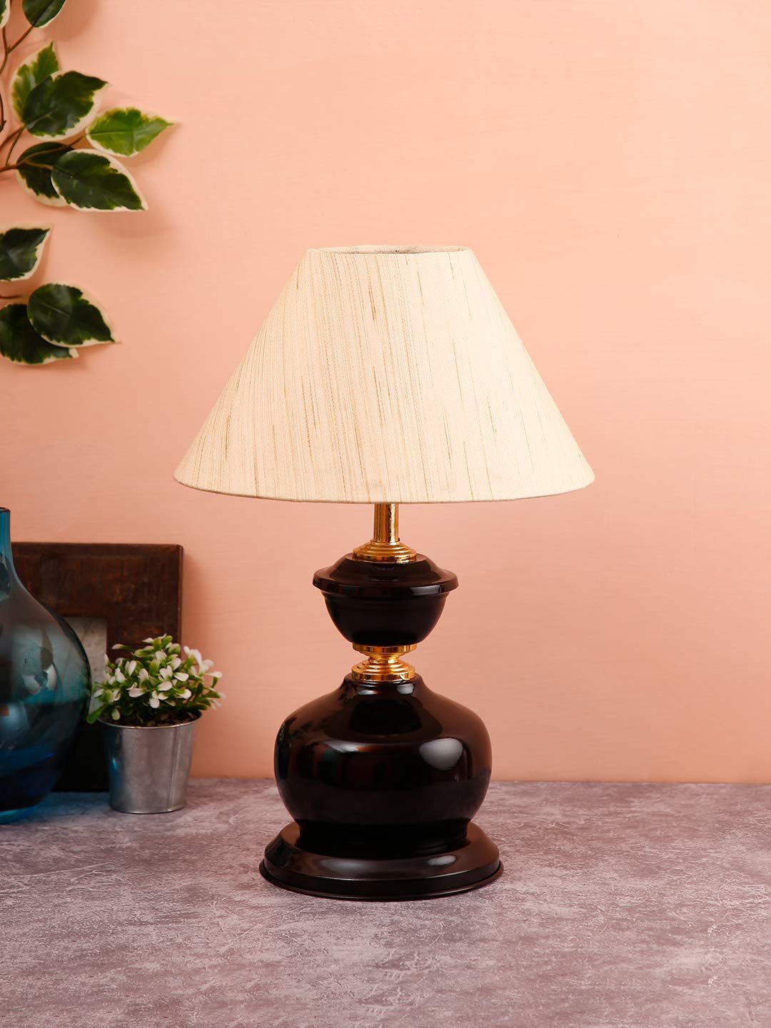 Off-White Cotton Table lamp with Black Base