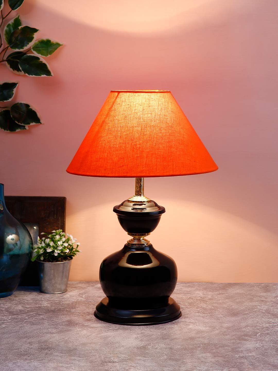 Orange Cotton Table lamp with Black Base