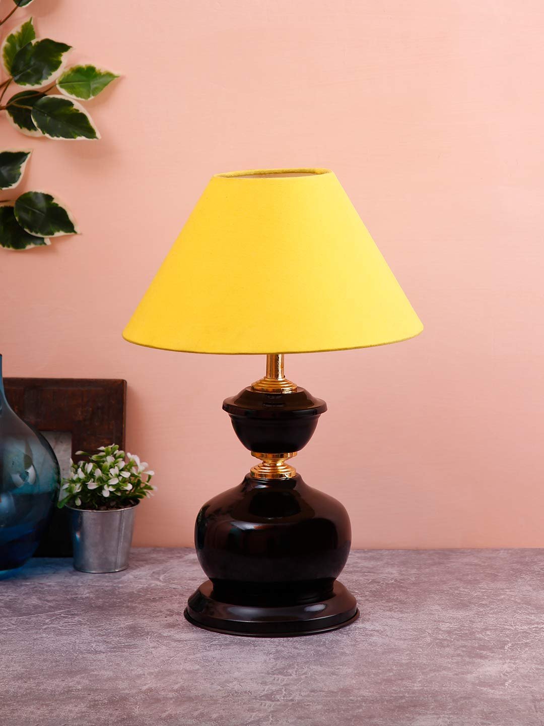 EL Yellow Cotton Table lamp with Black Base
